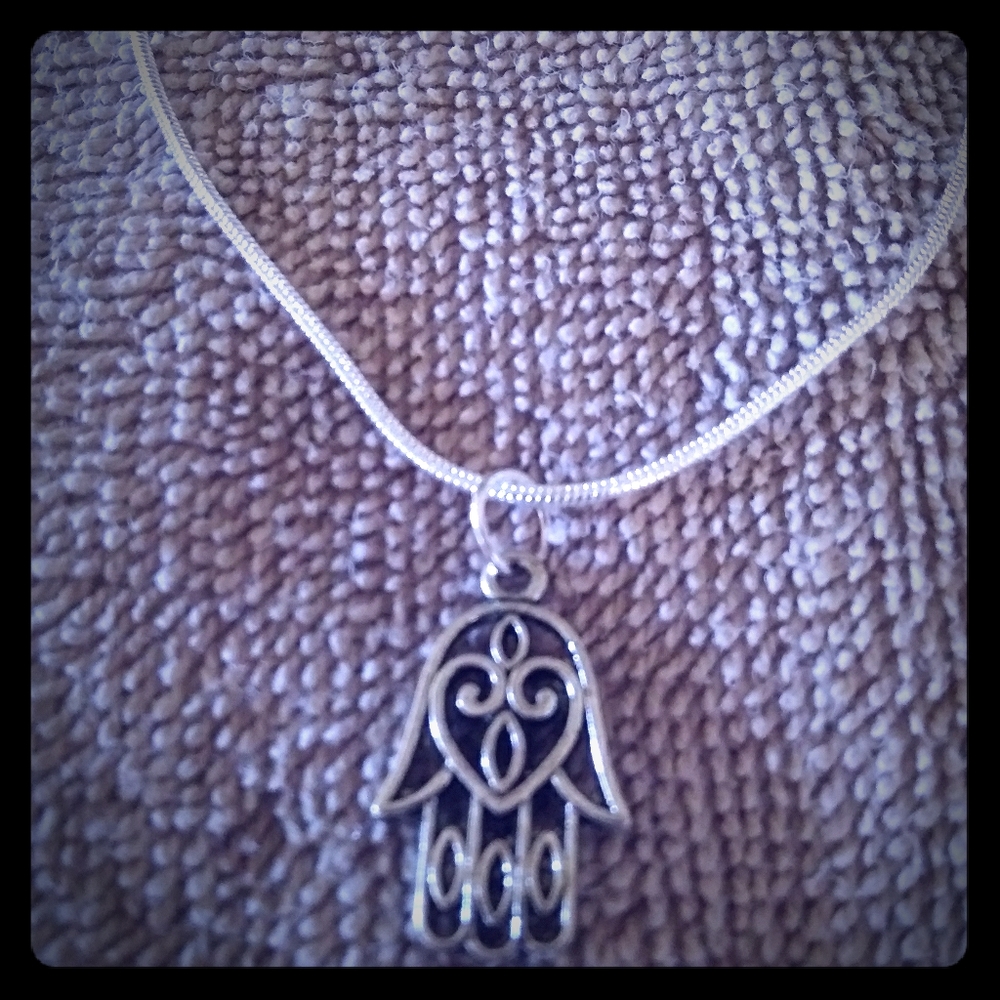 Silver Hamsa Hand Pendant Necklace